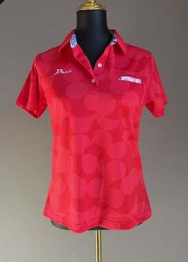 Dablo Sportswear Women's Red Polka Dot Athletic Golf Polo Shirt Size L